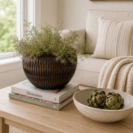 Brown and black textured lined bowl planter