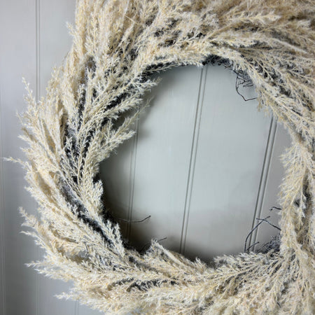 Beige flock Pampas round wreath 45cm