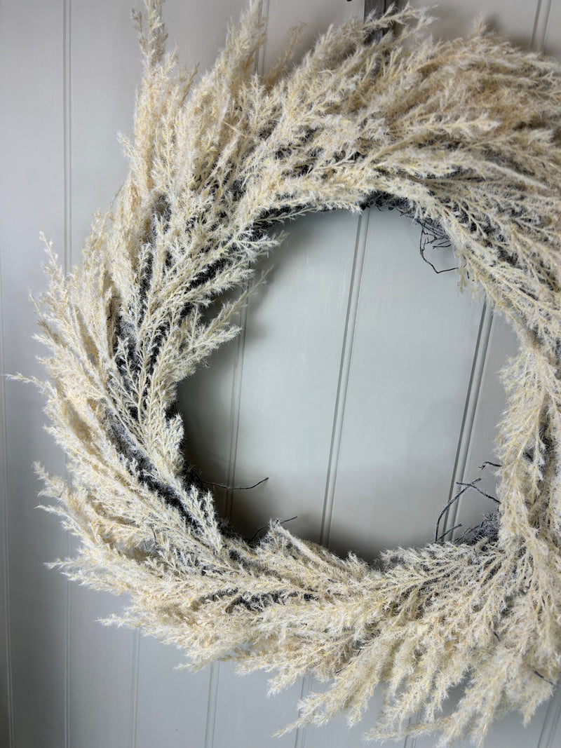 Beige flock Pampas round wreath 45cm
