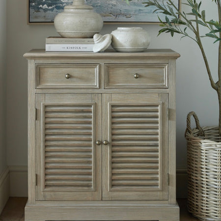 Wooden sideboard with slatted door detail