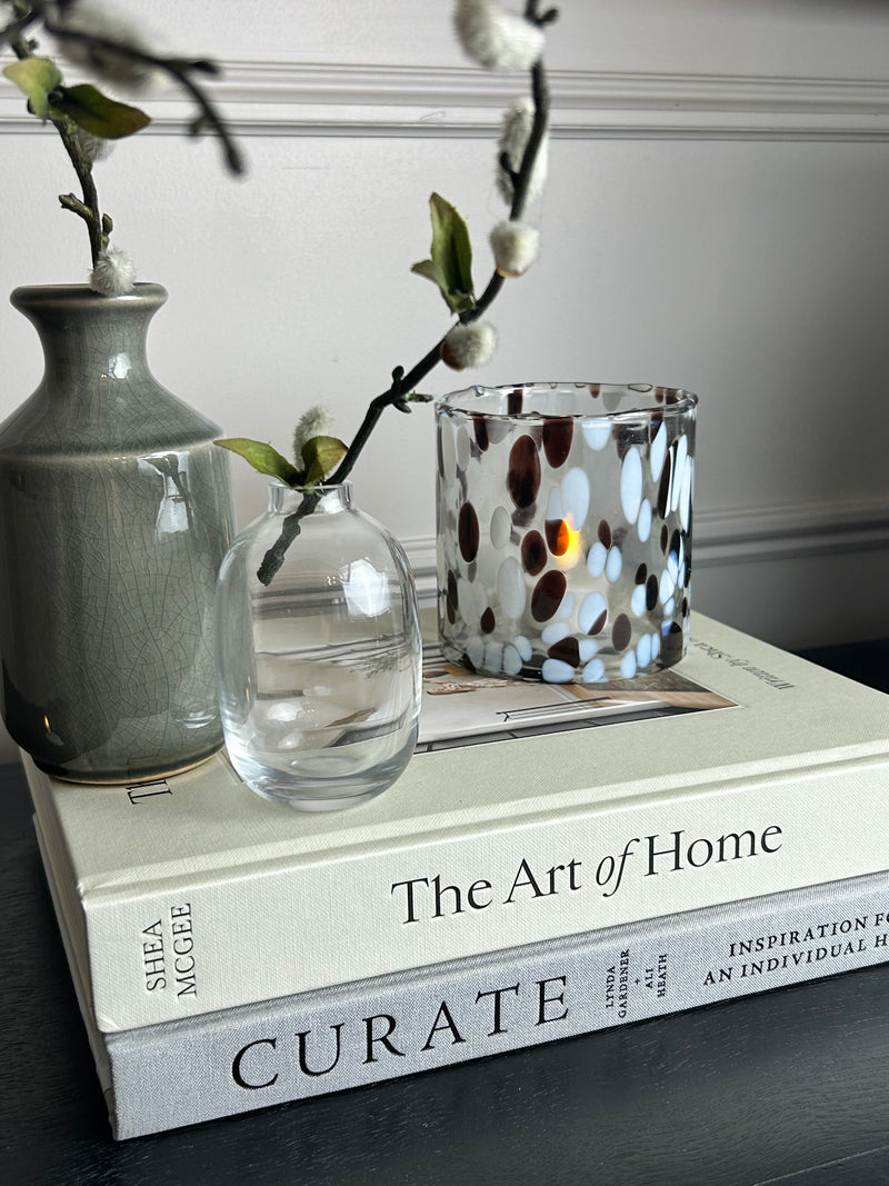 Speckled recycled glass candle holder