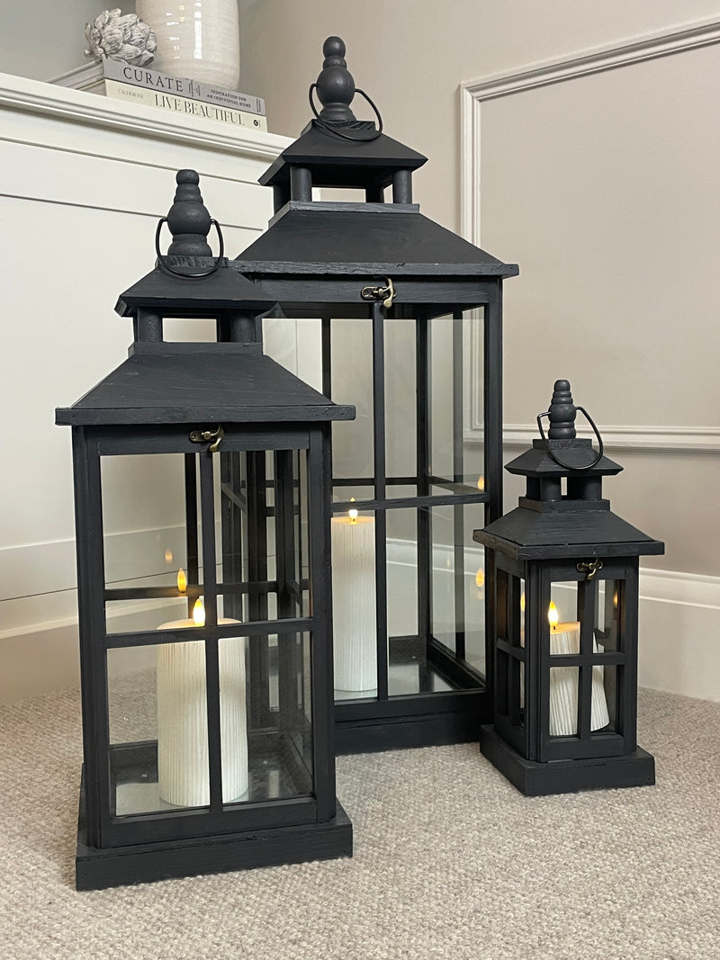 Black wooden lantern 3 sizes available