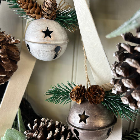 Set of Two Rustic Metal Bells white Pewter