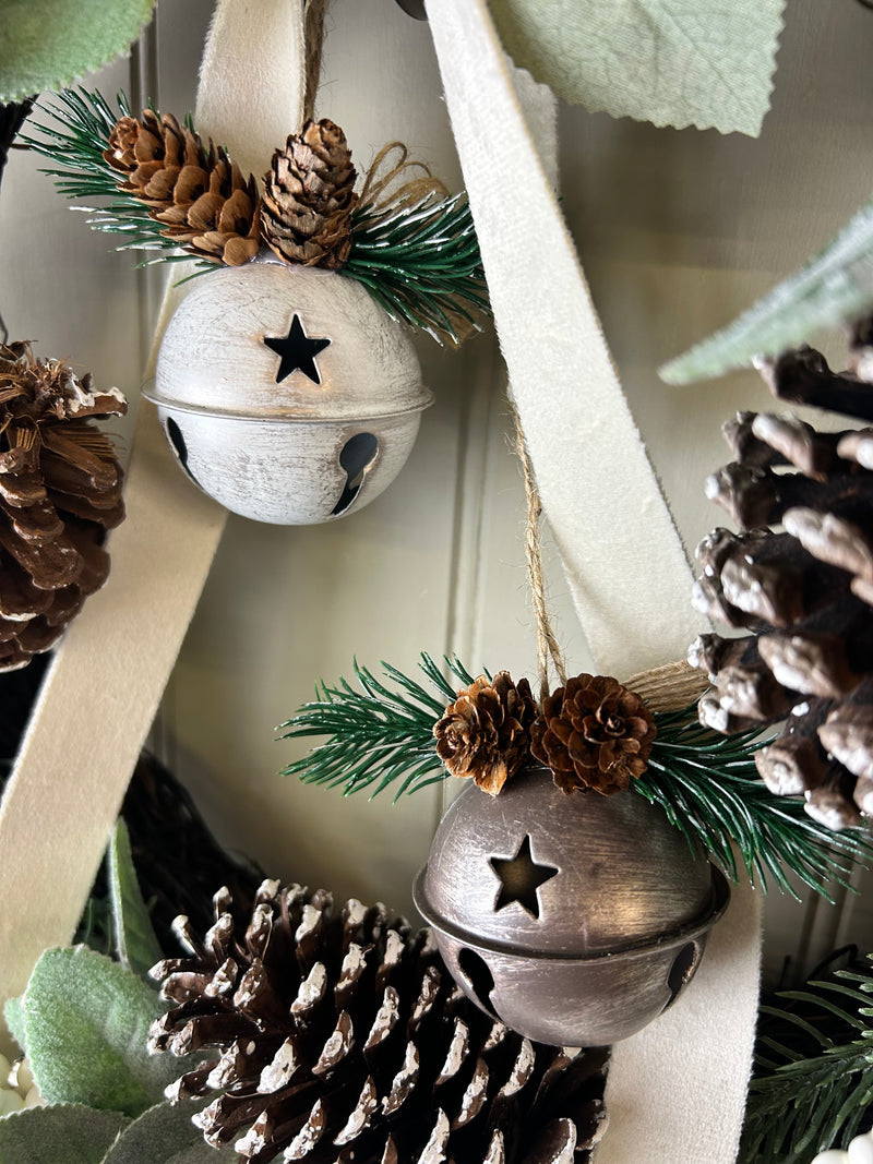 Set of Two Rustic Metal Bells white Pewter
