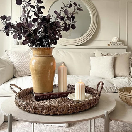 Large seagrass basket tray with handles 60cm