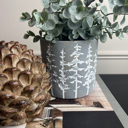 Medium Grey & White Tree Design Plant Pot