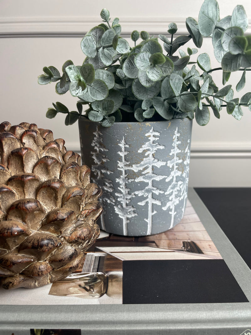 Medium Grey & White Tree Design Plant Pot