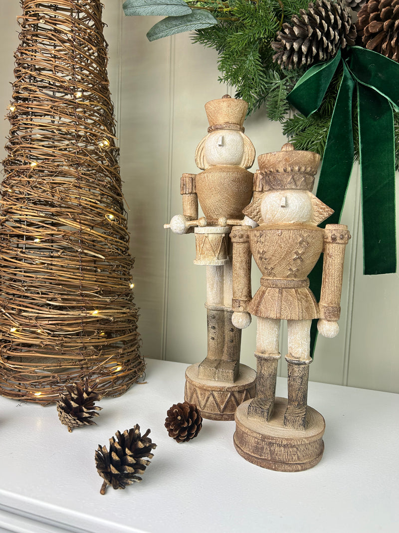 Wood look tall traditional Nutcracker ornament decoration 2 styles