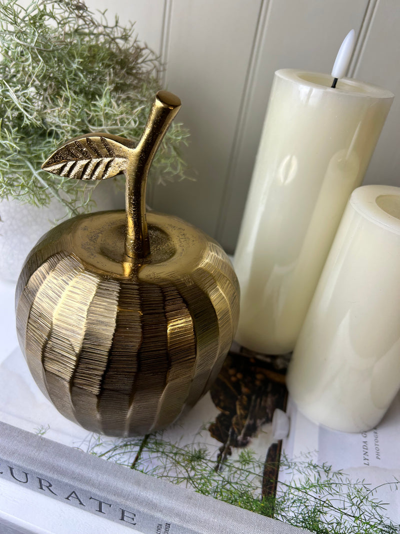 Gold brass metal large apple ornament