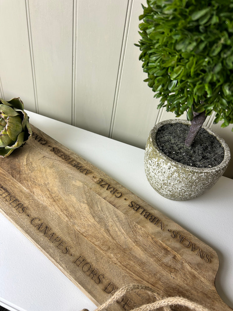 Mango wood etched canopy grazing board large 70x18