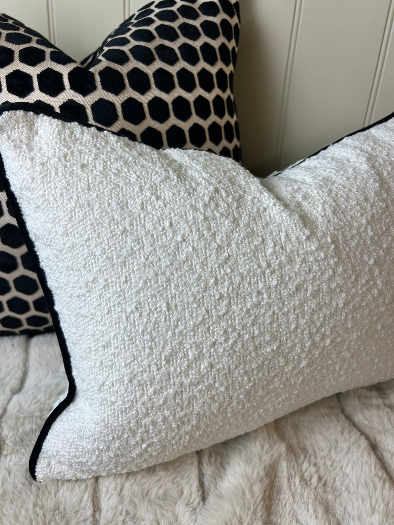 Luca white cream black Boucle Weave Rectangular Cushion 30cm x 40cm