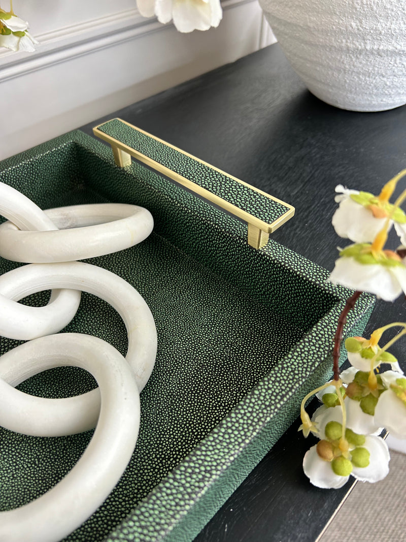 Green Faux Leather Litchi Tray With Handles