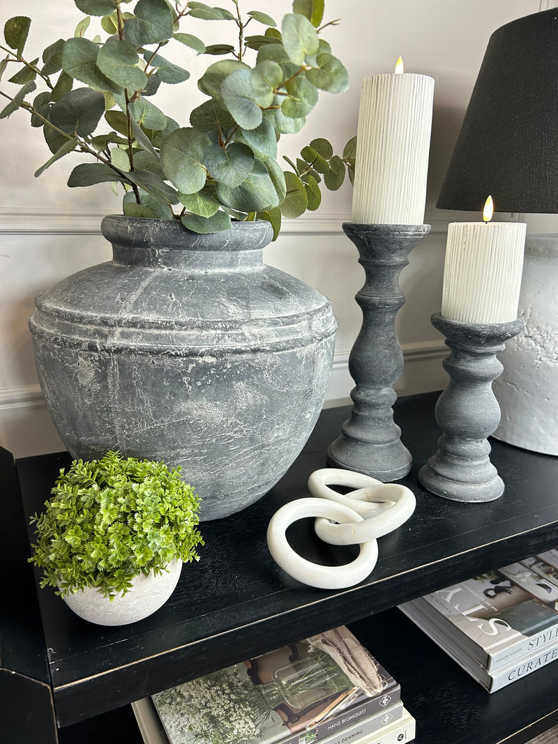 Stone look washed black candle stick 2 sizes