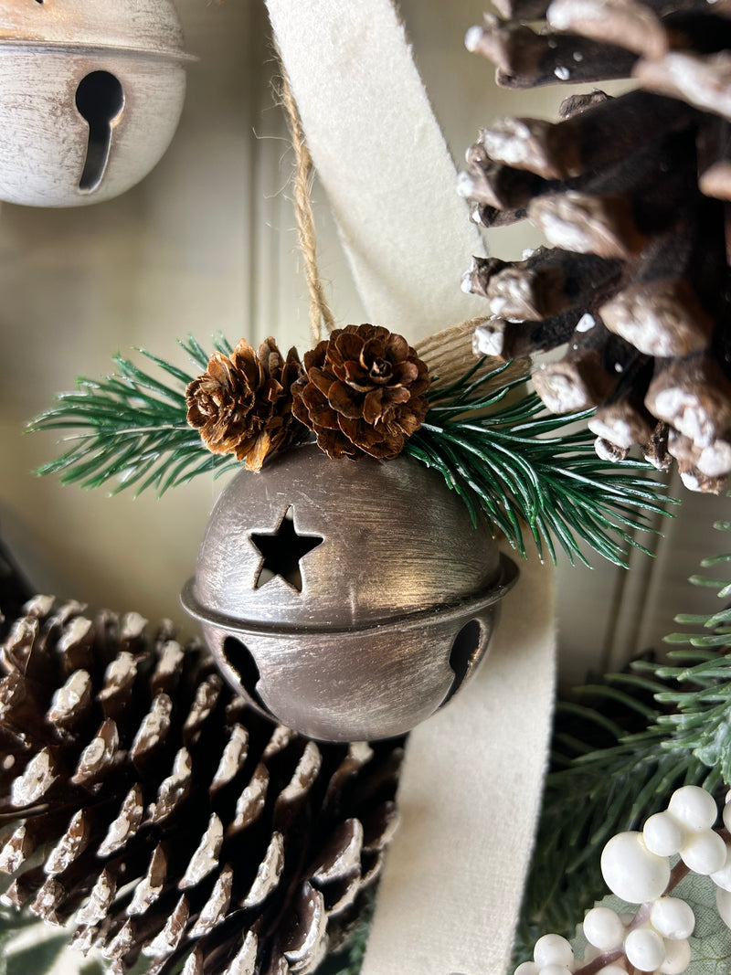 Set of Two Rustic Metal Bells white Pewter