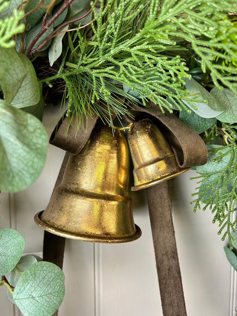Gold brass hanging double bells