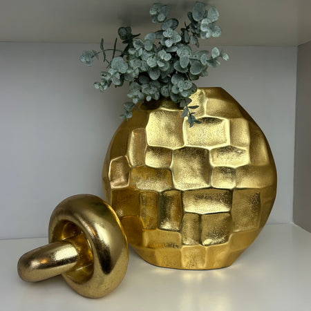 Gold metal textured vase 26cm