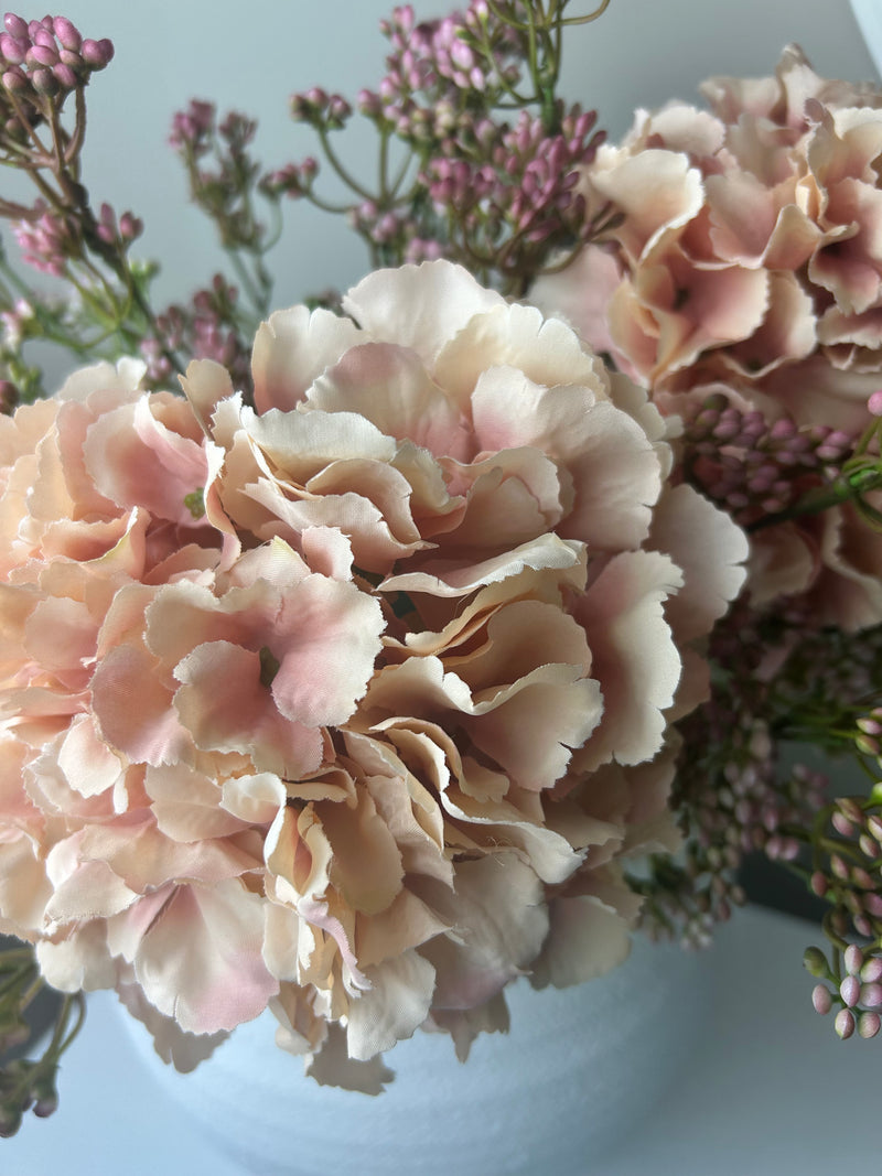 Silk French hydrangea blush peach pink 54cm