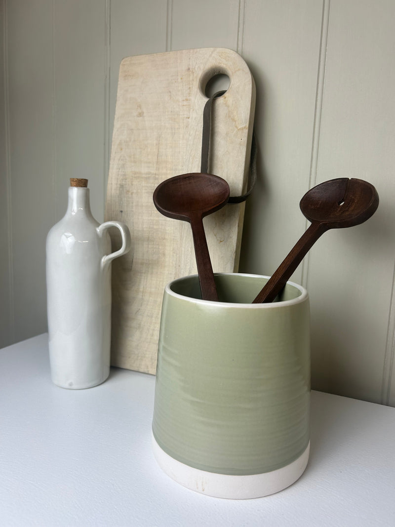 Ceramic clay two tone coxwell utensils holder