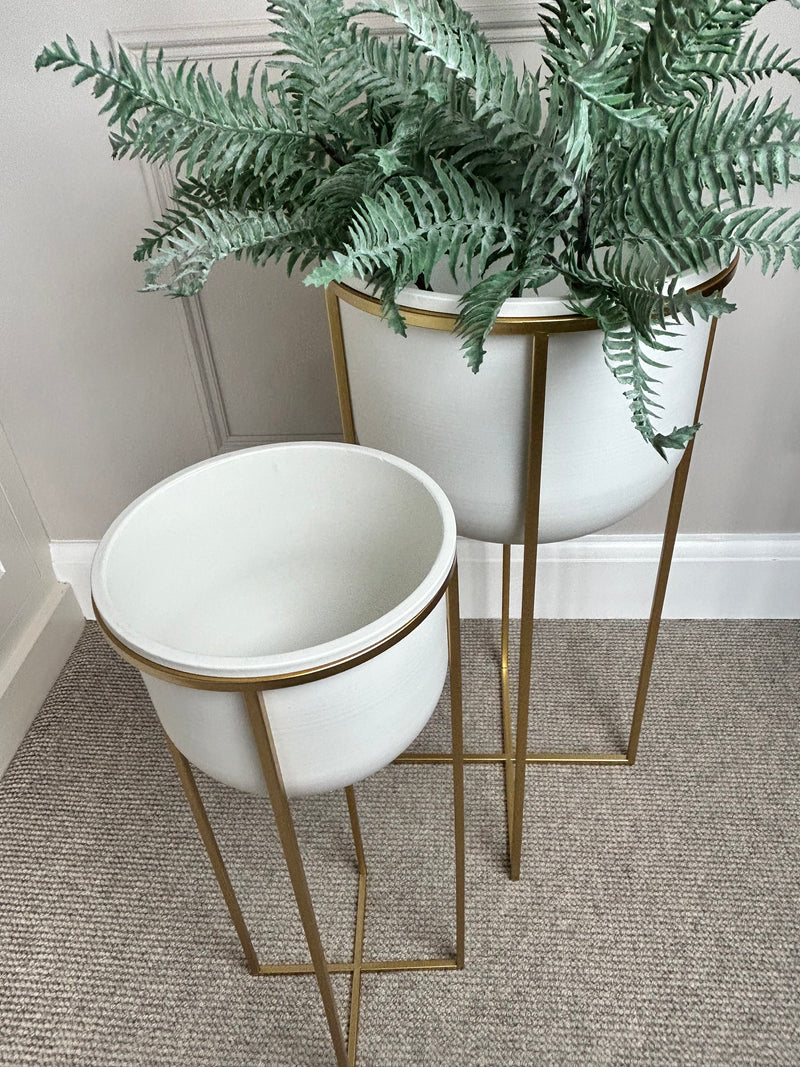 Gold floor standing planters with plant pot two sizes
