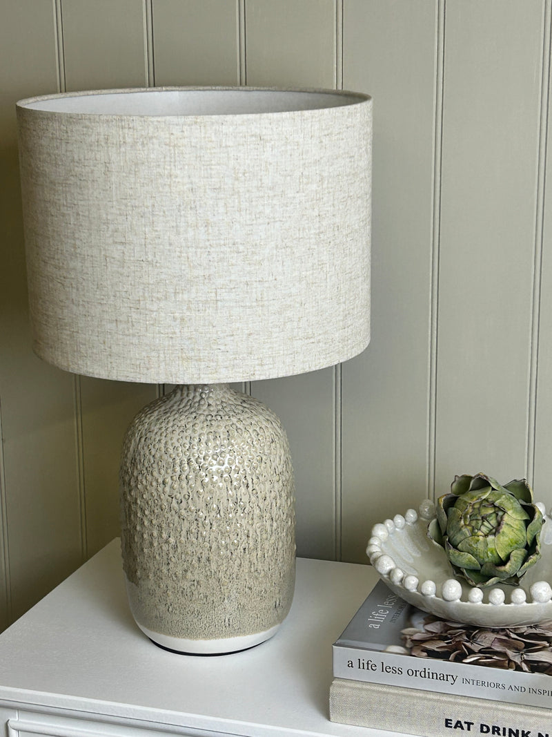 Stoneware ceramic Two Tone Taupe natural Textured Lamp Linen Shade