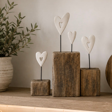 Large multi heart on wood stand 20x25cm