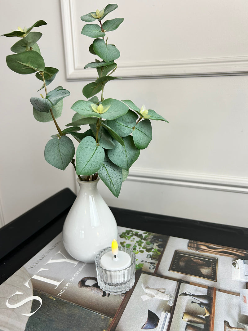 White vase with eucalyptus