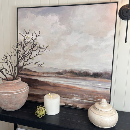 Misty landscape brown wood framed canvas 102cm
