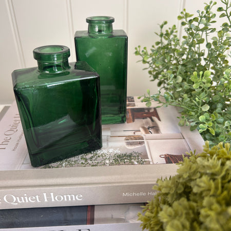 Green Glass Bottle Bud Vase 2 sizes