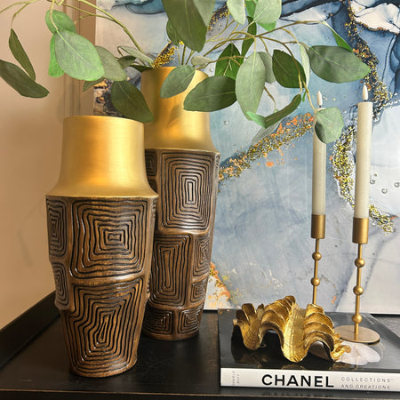 Dark wood look brown and gold textured vase 2 sizes