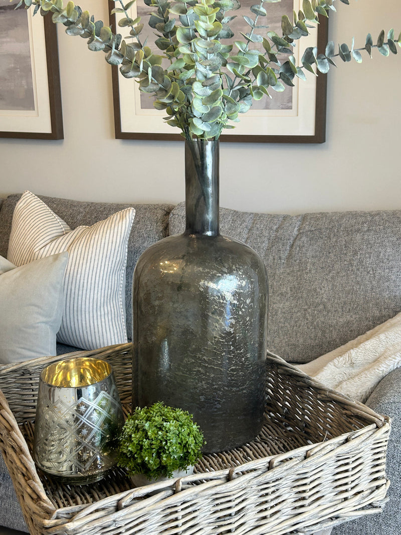 Tall slim neck antique gold bronze lustre vase