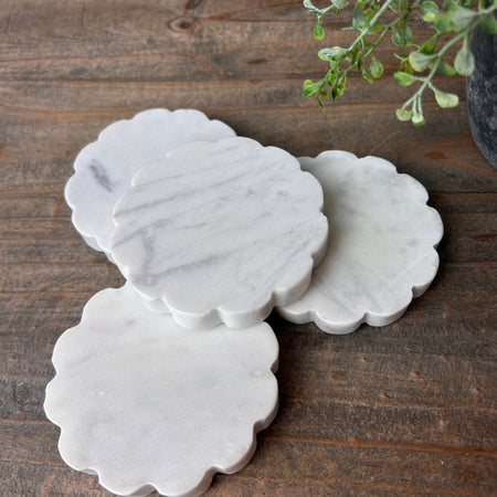 Scallop shaped marble coasters set 4