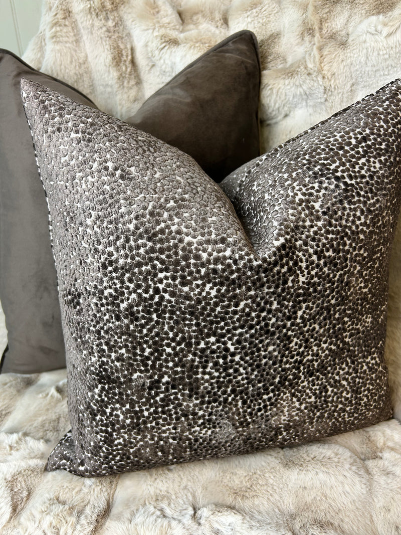 Chocolate Brown textured Bingham dot cushion 43cm
