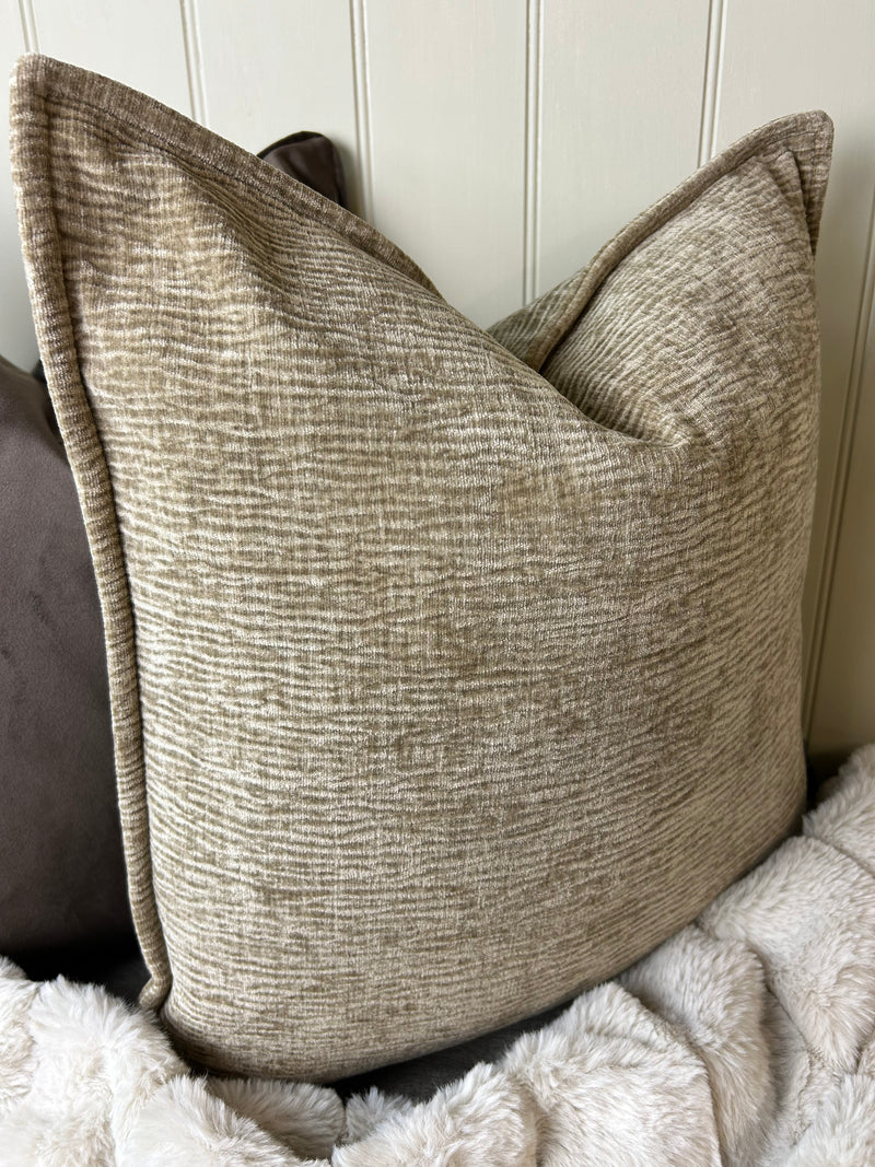 Natural taupe Moddi ripple Textured Velvet Piped Edge Trim premium Cushion 45m