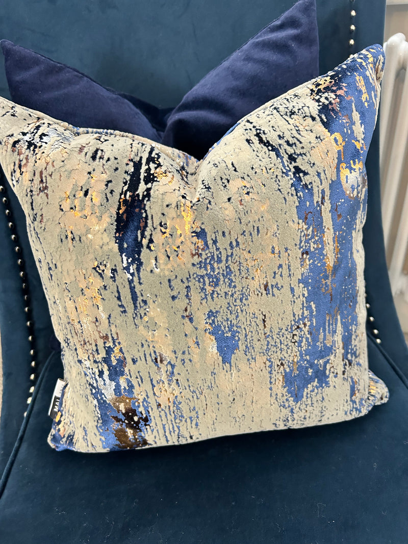 Torcello Navy bronze taupe Gold Feather Cushion 43x43cm