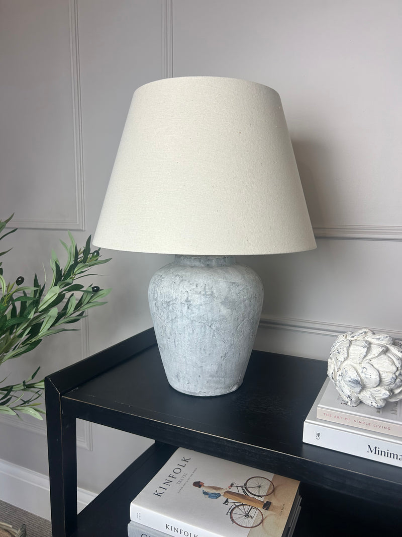 Darcy stone rustic lamp with linen shade