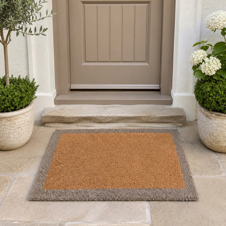 Mushroom taupe boarder coir door mat rug 45x75cm