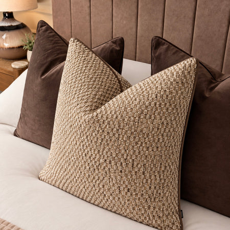 Toby coffee brown basket weave large cushion 58cm