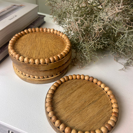 Set of 4 Wooden Beaded bobble Round Coasters