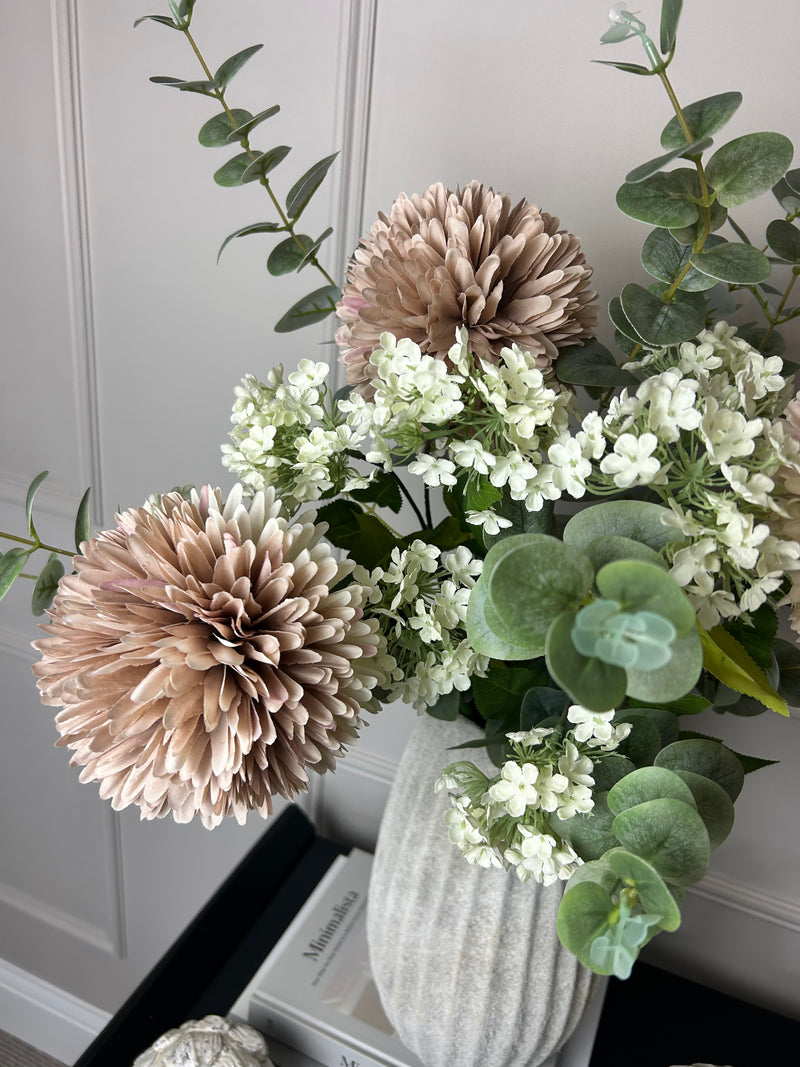 Pink allium Charlotte and eucalyptus arrangement