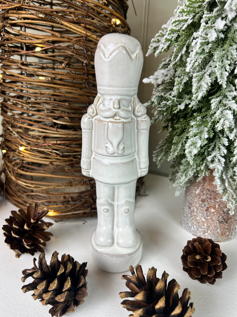 Rustic glaze White Ceramic Nutcracker Soldier 20cm