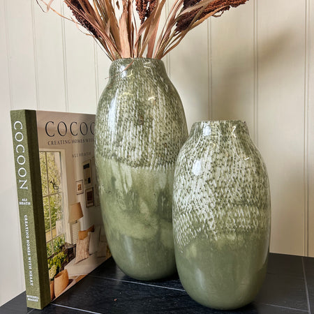 Green handmade glass textured vase 2 sizes