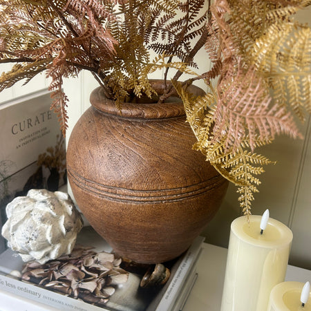 Sable brown ribbed wood look vase