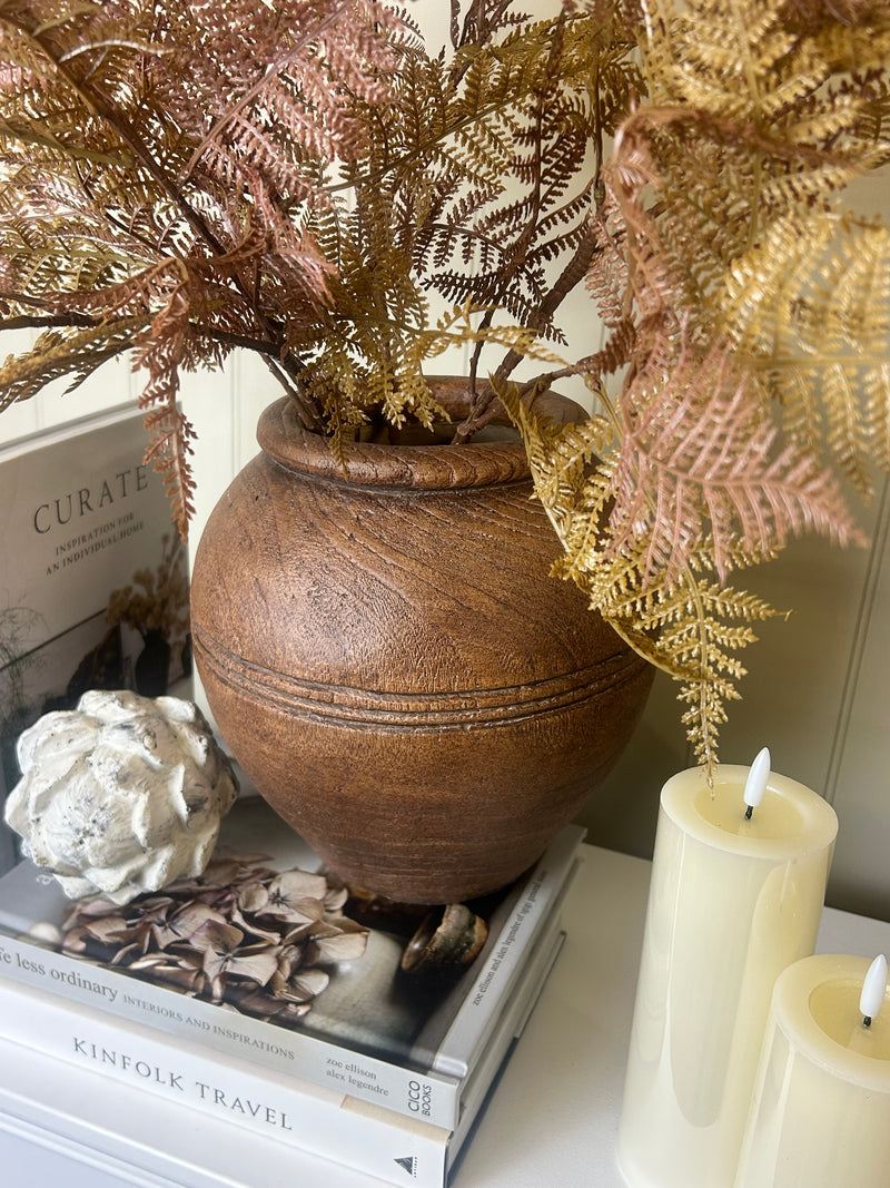 Sable brown ribbed wood look vase