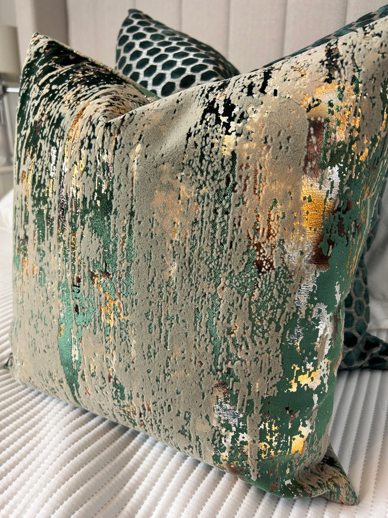 Torcello Green Taupe Gold bronze Feather Cushion 45cm