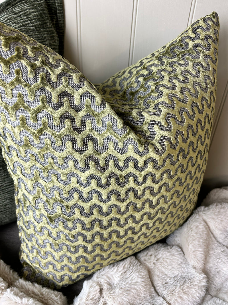 Oslo luxury Olive Green textured print luxury cushion 43cm