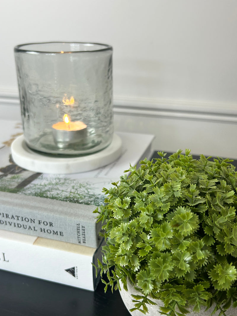 Marble Base & Glass Candle Holder 12cm