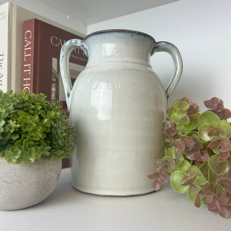 Glazed double handle urn tall vase