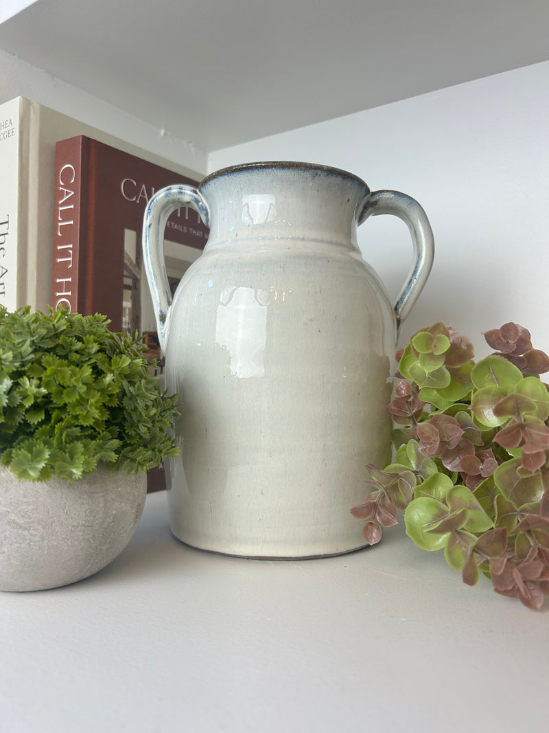 Glazed double handle urn tall vase