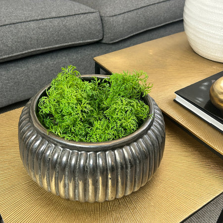 Bronze Pewter Ribbed Ceramic Planter