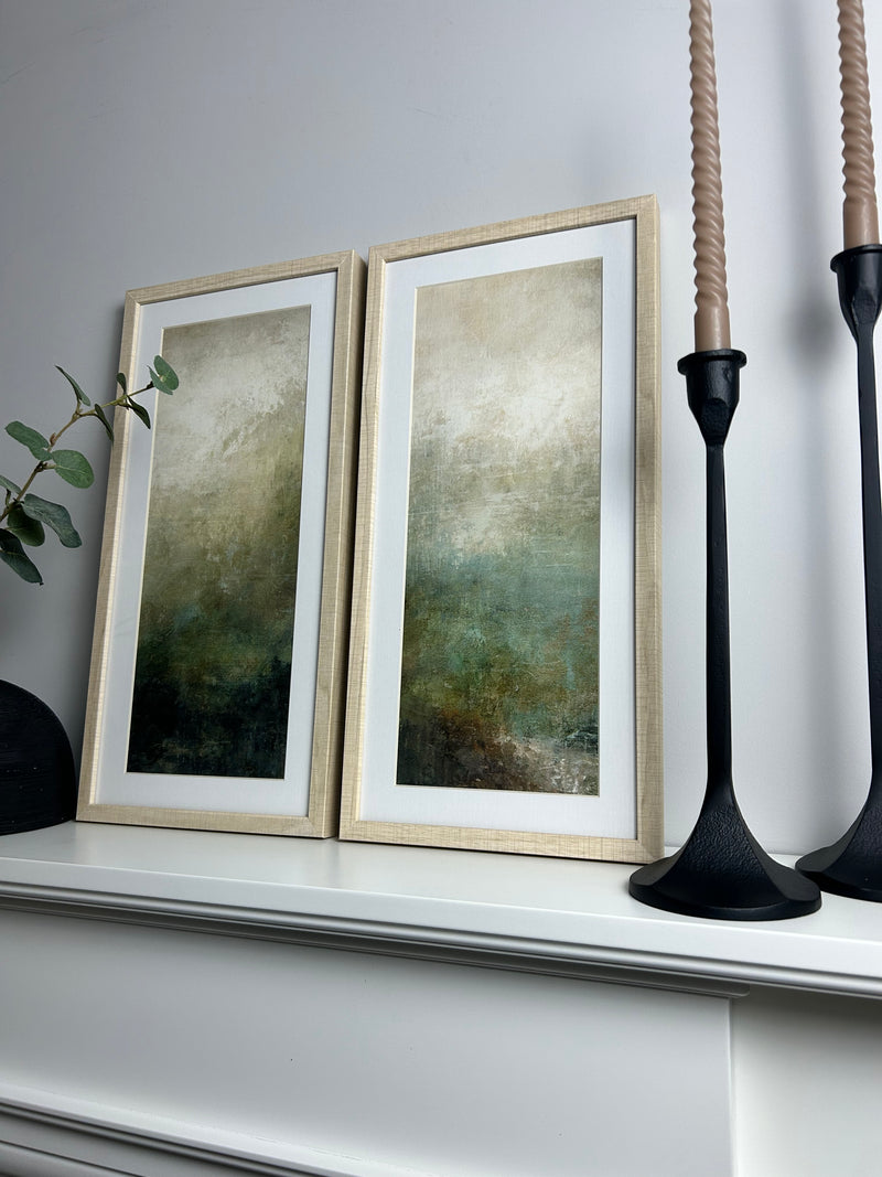 Pair of ash framed prints Mossy Forest by Suzanne Nicoll 48x24 each set 2 premium